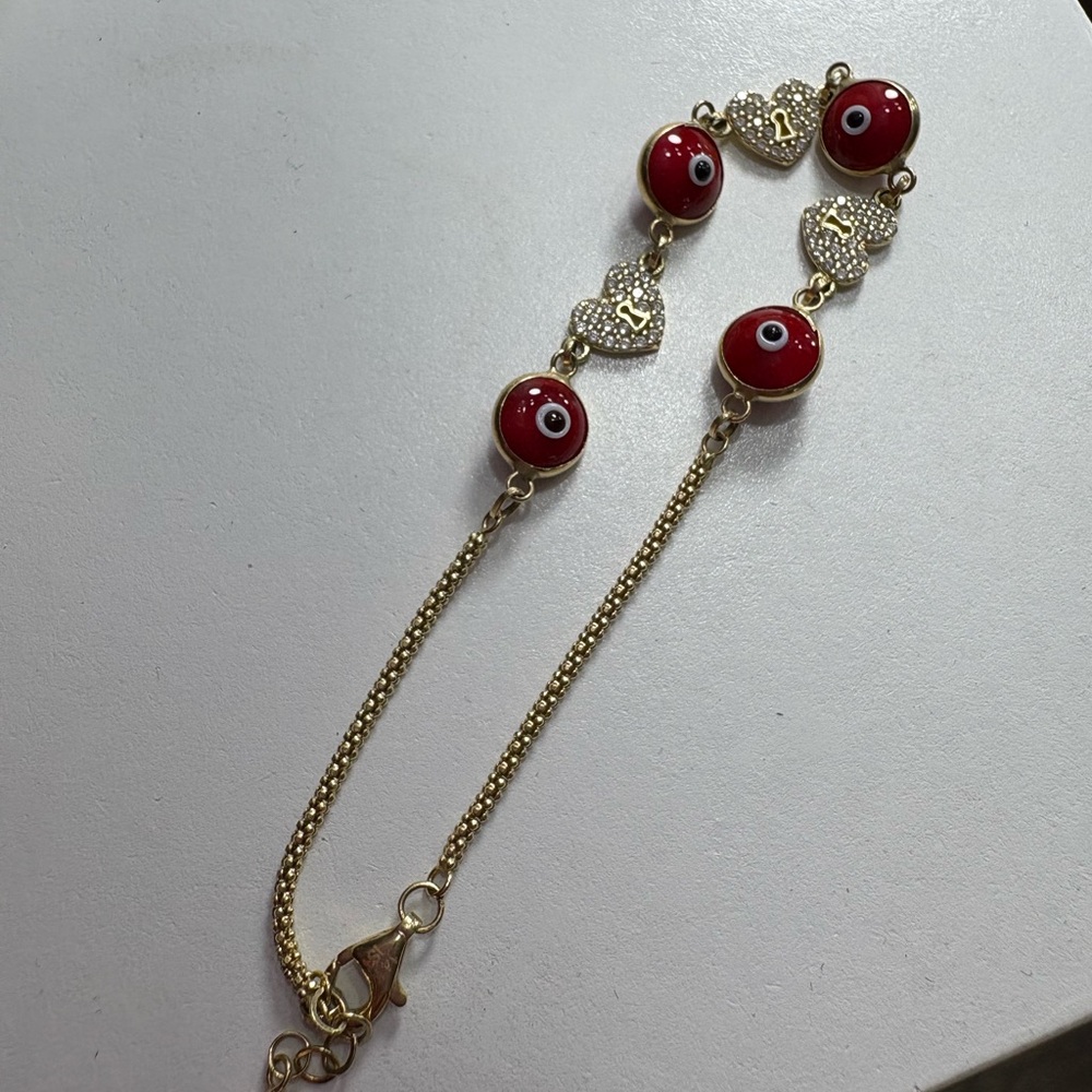 Gold and Red Evil Eye Heart Bracelet